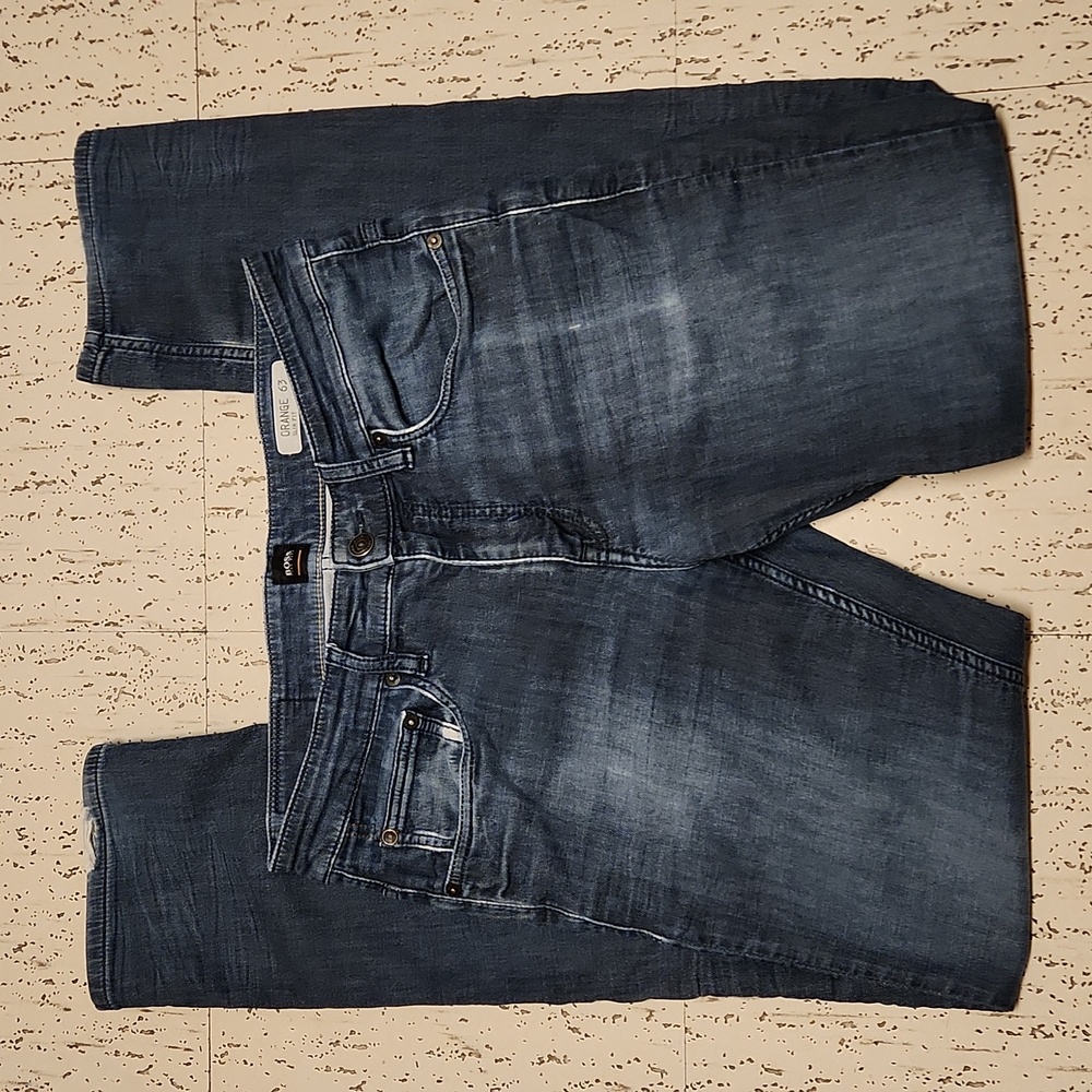 Hugo Boss Dark Navy Blue Fade Slim Fit Jeans Vintage Y2K Orange Label